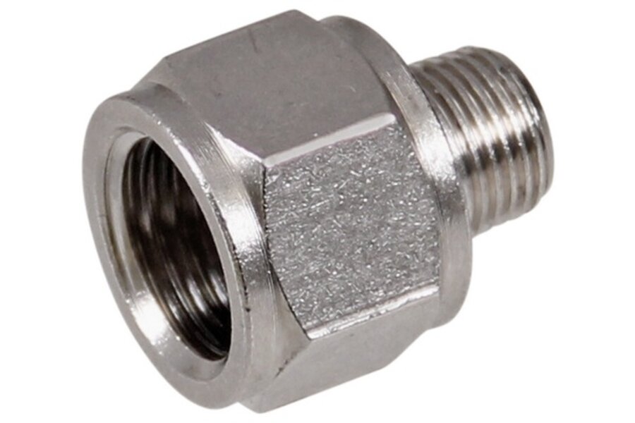 Messing vernikkelde verloop 3/8" inwendig - 1/4" uitwendig