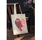Grote katoenen tas Uilenhart – beige shopper met roze hartprint