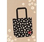 Biologisch katoenen tas Margrieten – zwarte shopper met witte bloemenprint