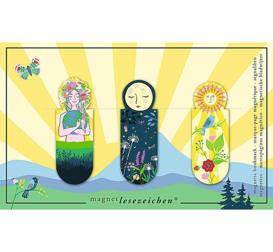 Magnetische boekenlegger Ray of Light – set van 3 vrolijke zon- en maandesigns