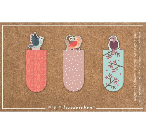 Magnetische boekenlegger Vogels – set van 3 met illustraties van vogels