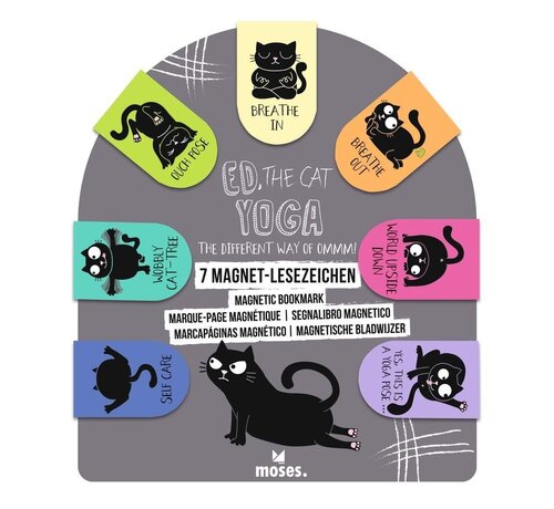 Ed, the Cat – Magnetische boekenlegger Yoga set van 7 met grappige kattenposes