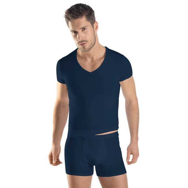 Hanro Herren·V-hals·t shirt·s/slv·Hanro·Micro Touch·blau