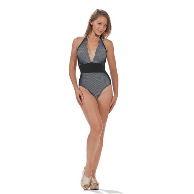 Nicole Olivier Vertical striped Swimsuit BEST·black