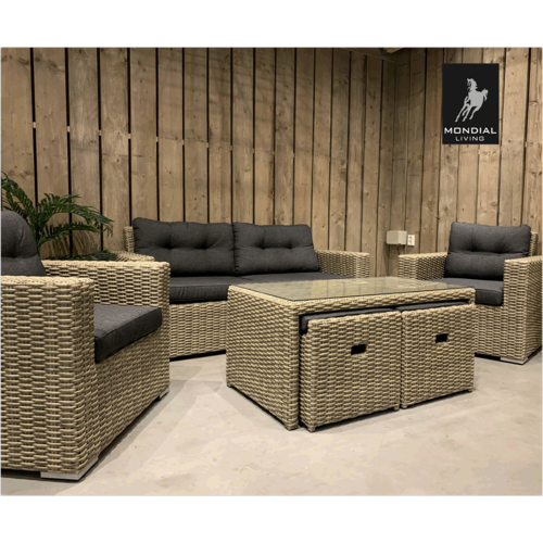 Mondial Living Ensemble de salon à 6 personnes Garonne Forest Grey | Incl. table