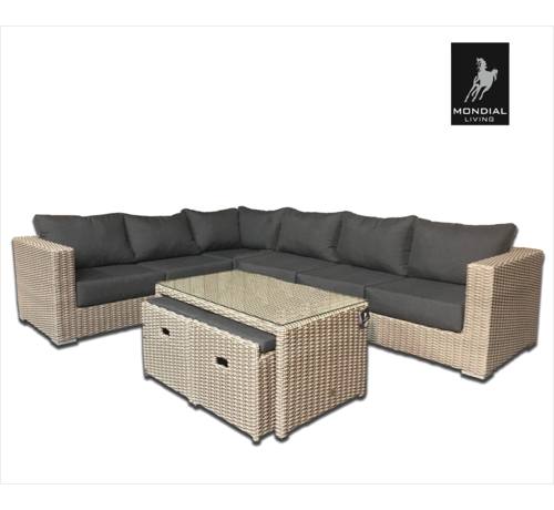 Mondial Living Loungeset / Tuinset Formentera Grijs voor 8 personen - Vuilafstotend en onderhoudsvrij - Inclusief kussens