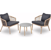 Mondial Living Lounge / Gartenmöbel Logan mit zwei großen Stühlen und runden Tisch | Einschließlich Bambus Kissen