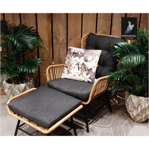 Mondial Living Chaise de salon dex avec tabouret | Bambou