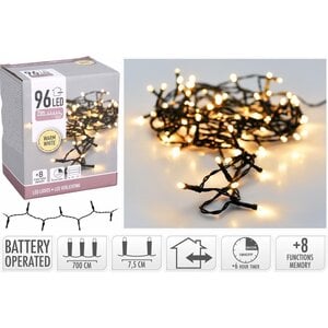 Luci di Natale Bianco Caldo 96 LED - 7,5 metri a batterie (8 impostazioni)