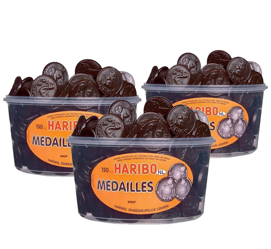 Voordeelverpakking Snoepgoed - 3 silo's Haribo Drop Medailles á 150 stuks