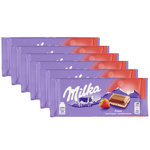 Milka Voordeelverpakking Snoepgoed - 6 repen Milka chocoladereep Aardbei á 100 gram