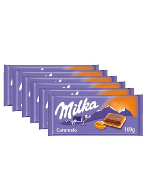 Milka Vorteilsverpackung Candy - 6 Riegel Milka Schokoriegel Caramel á 100 Gramm