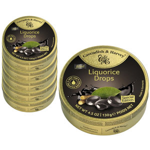 Paquete Económico de Caramelos - 6 latas de Gotas de Regaliz de 130 gramos cada una