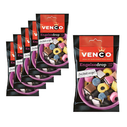 Venco Voordeelverpakking Snoepgoed - 6 zakken Venco Engelse Drop á 100 gram