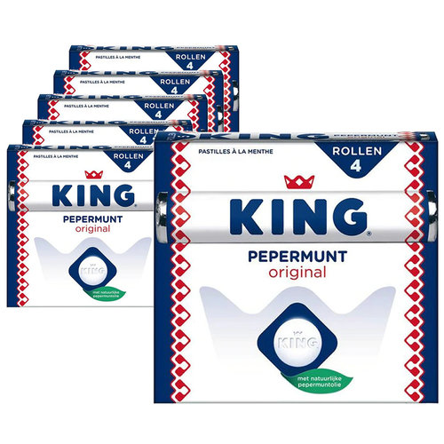 King Voordeelverpakking Snoepgoed - 6 x 4-pack King Pepermunt Original á 44 gram per rol