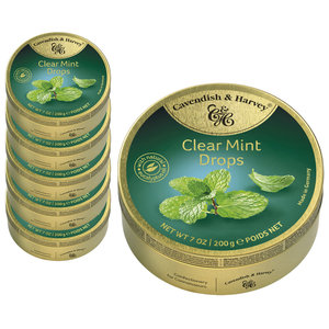 Voordeelverpakking Snoepgoed - 6 blikjes Clear Mint Drops á 200 gram