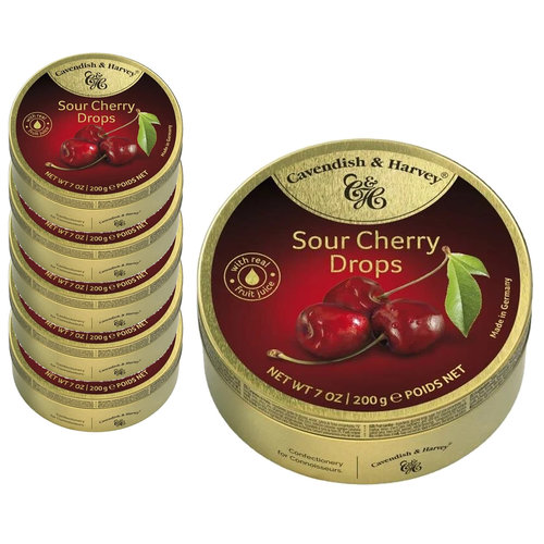 Voordeelverpakking Snoepgoed - 6 blikjes Sour Cherry Drops á 200 gram