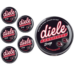 Opakowanie promocyjne słodyczy – 6 pudełek Diele Pastilles Drop in Tin, każde po 75 gramów