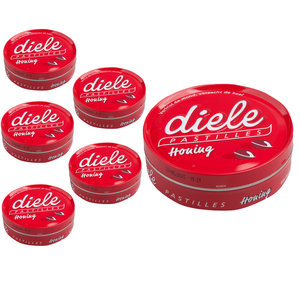 Confezione risparmio di caramelle - 6 scatole di Diele Pastilles Honey in lattina da 75 grammi ciascuna Confezione risparmio di caramelle - 6 scatole di Diele Pastilles Honey in lattina da 75 grammi ciascuna
