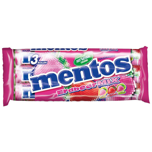 Mentos Vorteilsverpackung Candy - 6 x 3 Rollen Mentos Strawberry Mix von 38 Gramm pro Rolle