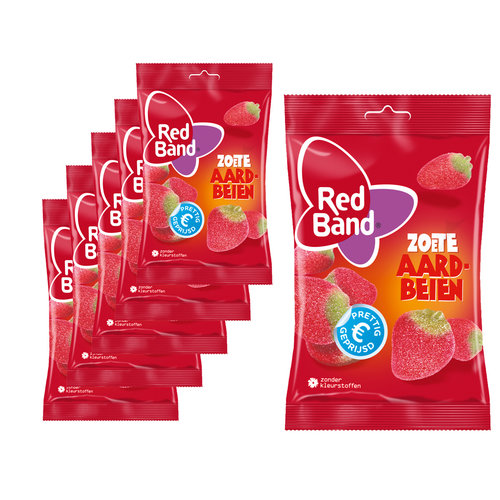 Red band Voordeelverpakking Snoepgoed - 6 zakken Red Band Aardbeien á 180 gram
