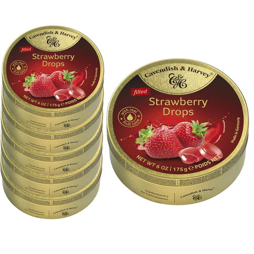 Voordeelverpakking Snoepgoed - 6 blikjes Strawberry Drops á 175 gram