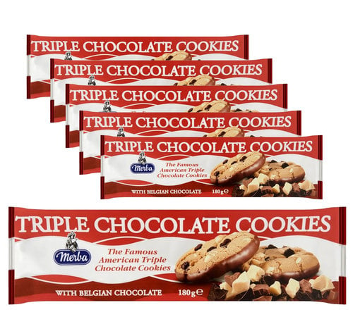 Merba Voordeelverpakking Snoepgoed - 6 verpakkingen Merba Triple Chocolate Cookies á 180 gram