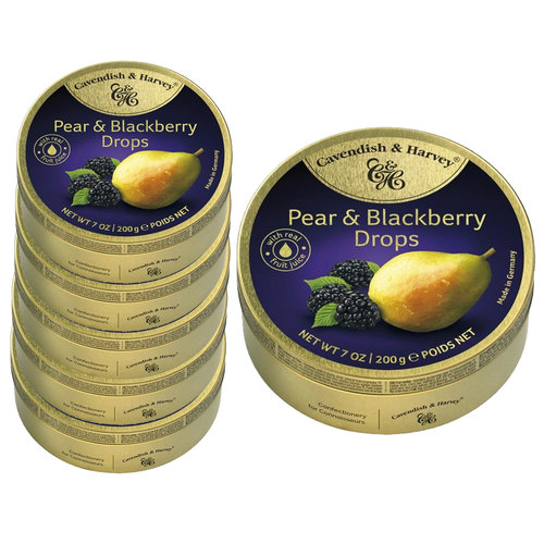 Voordeelverpakking Snoepgoed - 6 blikjes Pear en Blackberry Drops á 200 gram