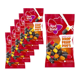 Red band Voordeelverpakking Snoepgoed - 6 zakjes Red Band Drop/Fruit Duos á 100 gram