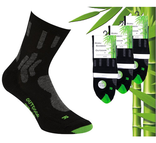 3 Paar Boru Bamboo Outdoor Sokken - Bamboe - Zwart - Maat 43-45