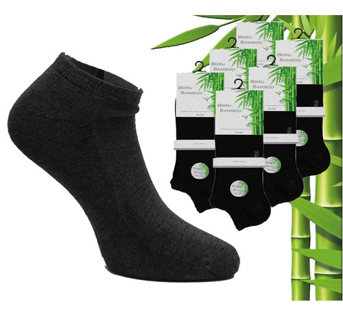 6 Paar Boru Bamboo Enkelsokken - Bamboe - Badstof - Zwart - Maat 36-40