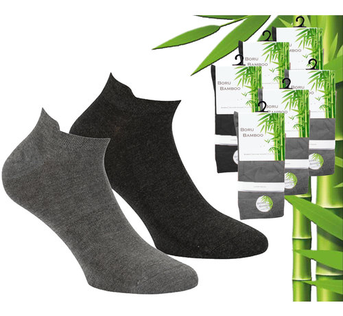 Boru Bamboo 6 Paar Boru Bamboo Enkelsokken + Lipje - Bamboe - Grijs - Maat 31-35
