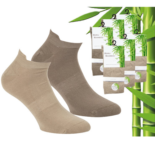 6 Paar Boru Bamboo Enkelsokken + Lipje - Bamboe - Beige - Maat 31-35