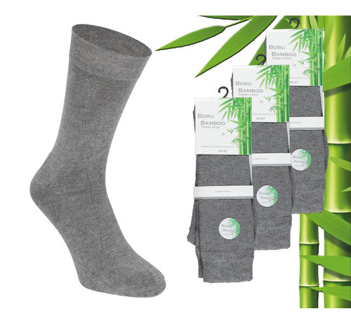 Boru Bamboo 3 Paar Boru Bamboo Sokken - Bamboe - Badstof - Grijs - Maat 46-47