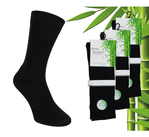 3 Paar Boru Bamboo Sokken - Bamboe - Badstof - Zwart - Maat 43-45