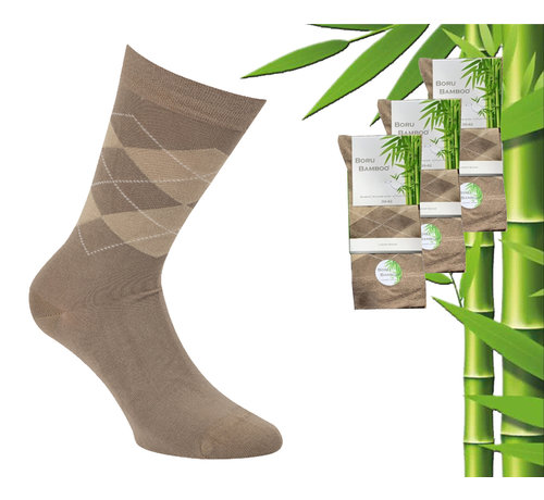 Boru Bamboo 3 Paar Boru Bamboo Sokken - Bamboe - Square - Beige - Maat 46-47