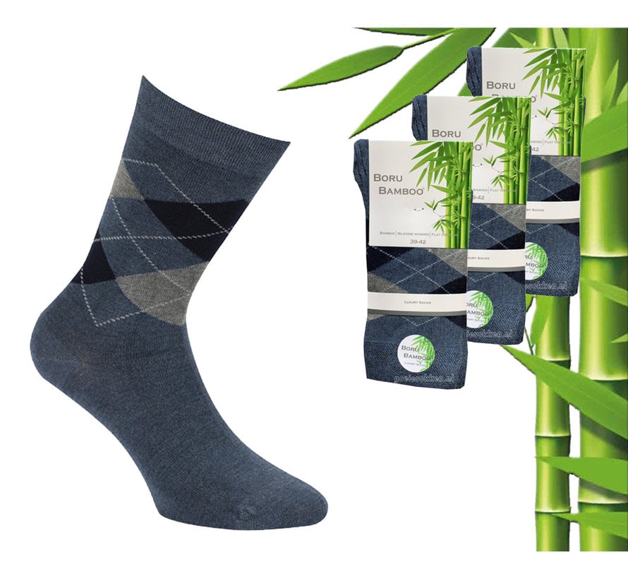3 Paar Boru Bamboo Sokken - Bamboe - Square - Jeans - Maat 43-45