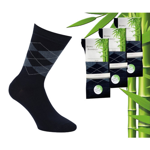 Boru Bamboo 3 Paar Boru Bambussocken - Bambus - Quadratisch - Dunkelblau - Größe 46-47 Boru Bamboo 3 Paar Boru Bambussocken - Bambus - Quadratisch - Dunkelblau - Größe 46-47