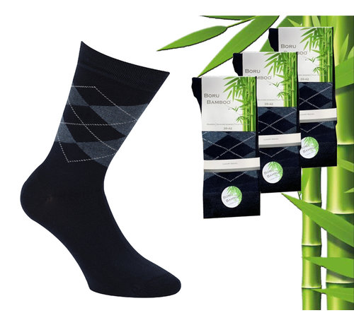 Boru Bamboo 3 Paar Boru Bamboo Sokken - Bamboe - Square - Donker Blauw - Maat 43-45