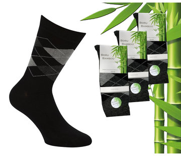 3 Paar Boru Bamboo Sokken - Bamboe - Square - Zwart - Maat 43-45