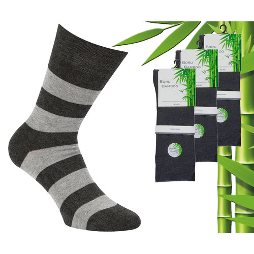 Boru Bamboo 3 pairs of Boru Bamboo socks - Bamboo - Stripe - Antra - Size 46-47