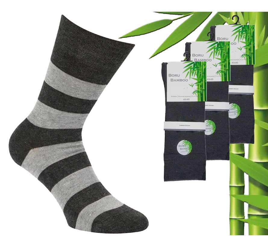 3 Paar Boru Bamboo Sokken - Bamboe - Stripe - Antra - Maat 43-45
