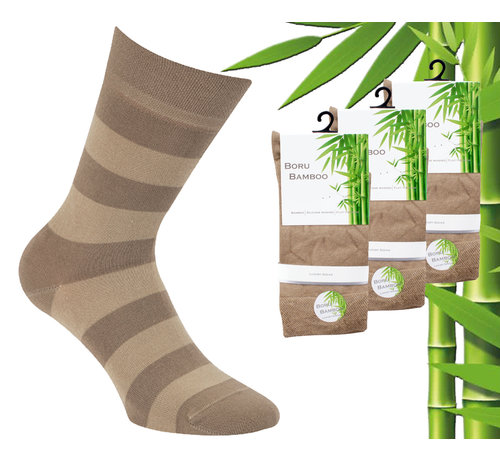 3 Paar Boru Bamboo Sokken - Bamboe - Stripe - Beige - Maat 46-47