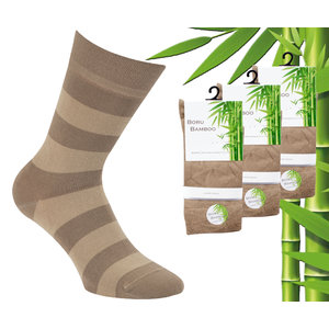 Boru Bamboo 3 Paar Boru Bambussocken - Bambus - Streifen - Beige - Größe 43-45