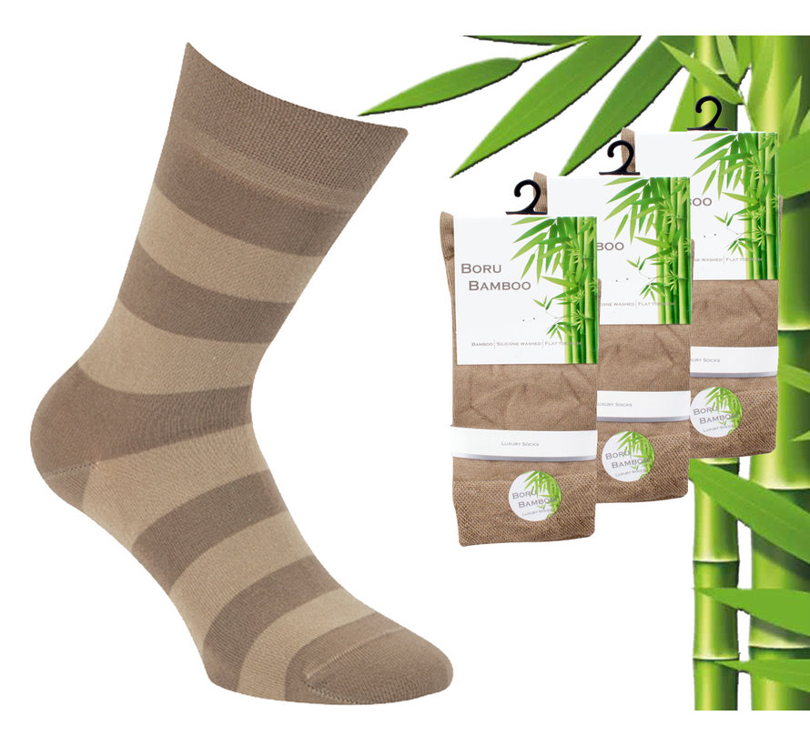 3 Paar Boru Bamboo Sokken - Bamboe - Stripe - Beige - Maat 43-45