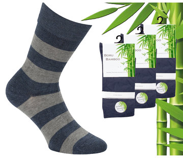 3 Paar Boru Bamboo Sokken - Bamboe - Stripe - Jeans - Maat 43-45