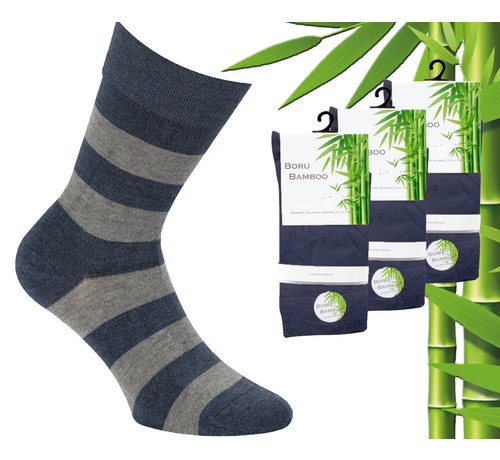 Boru Bamboo 3 Paar Boru Bamboo Sokken - Bamboe - Stripe - Jeans - Maat 43-45