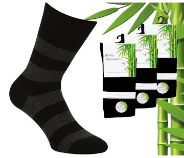3 Paar Boru Bamboo Sokken - Bamboe - Stripe - Zwart - Maat 43-45