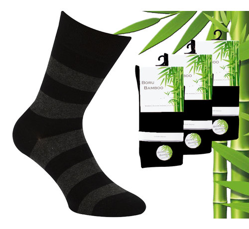 3 Paar Boru Bamboo Sokken - Bamboe - Stripe - Zwart - Maat 39-42