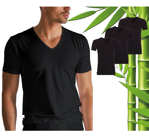 3 Stuks Boru Bamboo T-Shirt Heren - Bamboe - V Hals - Zwart - Maat M